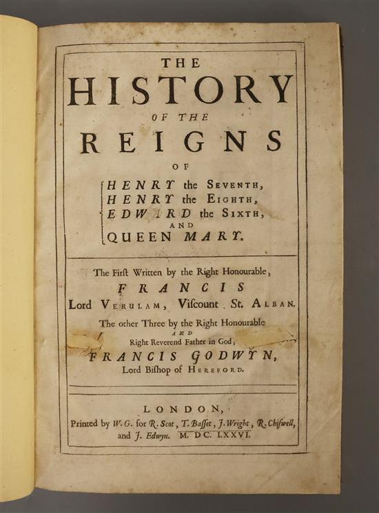 Bacon, Francis Sir - The History of the Reigns of Henry the Seventh, Henry the Eighth ..., 2 parts in 1 vol,